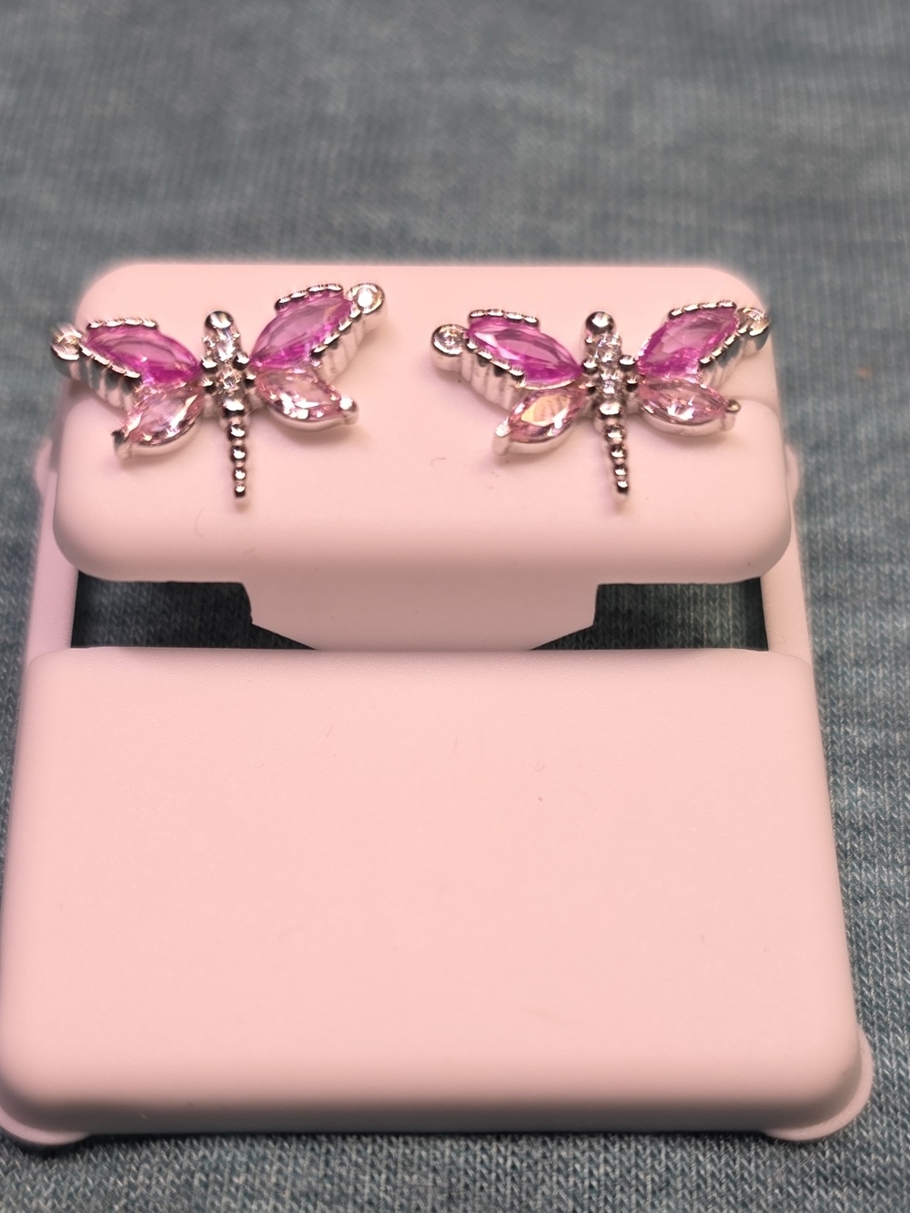 Pink Spinel Stone Dragonfly Stud Earrings - Women Jewelry